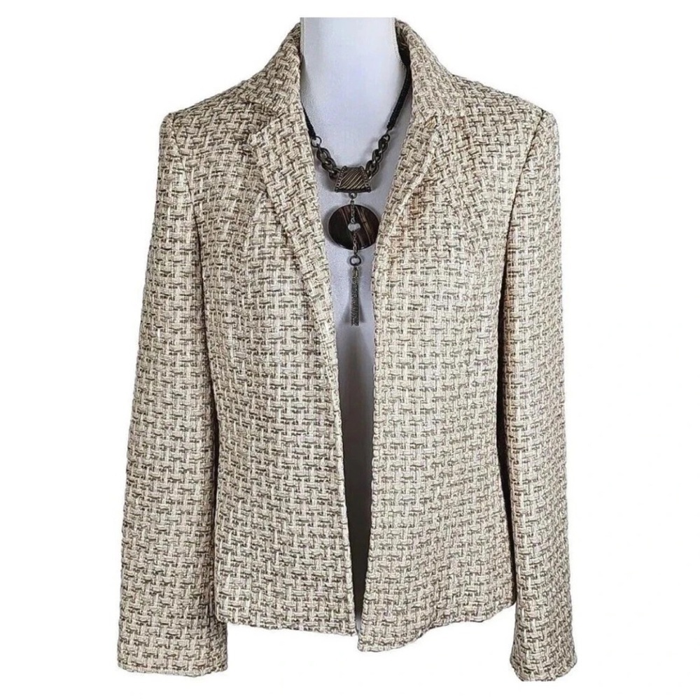 Talbots Tweed Blazer Jacket 16P Italian Fabric Career Office Beige Metallic Prep